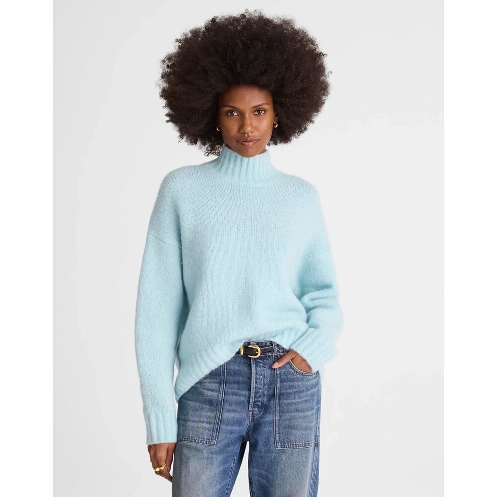 Madewell Alpaca Blend Turtleneck Sweater Sky Blue Hi Low NT592 XS NWT